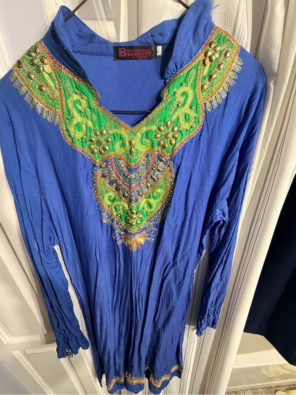 Barco Uniforms Royal Blue Tunic with Green Embroidered V-Detail
